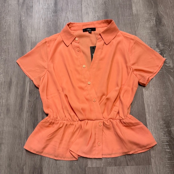 Lulu's NWT Sophisticated Influence Peach Pink Collared Peplum Top Size Small - Picture 4 of 9